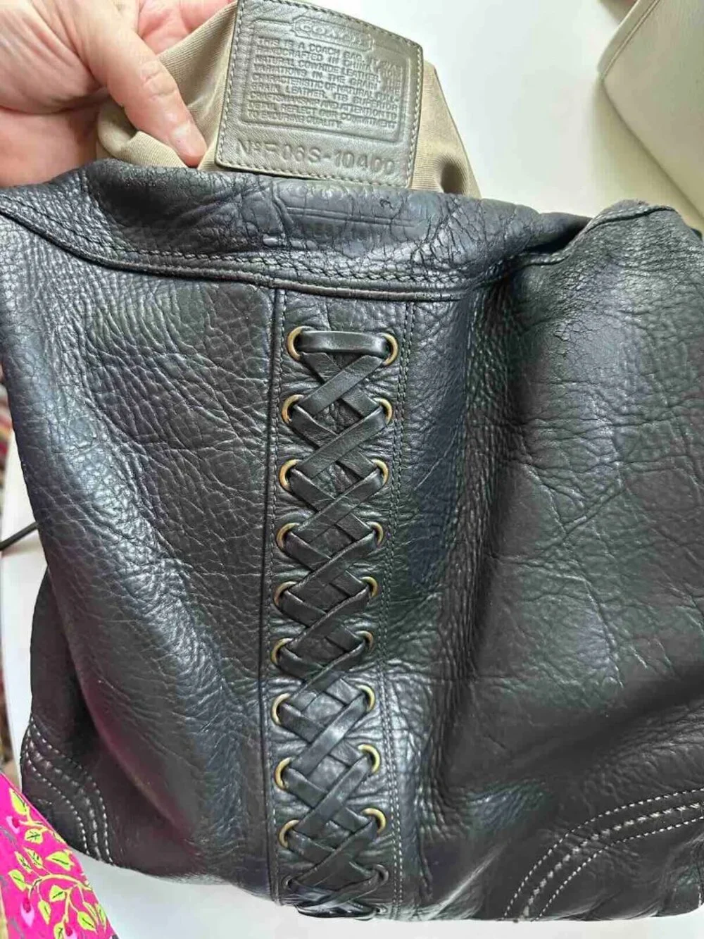 Vintage COACH LEGACY Slouchy Black PebbledLeather Lace-Up Hobo Bag 10400 Loved